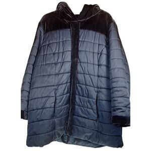 Susan Graver Women's Black Quilted Puffer Jacket with Velvet Trim Size XL Brown